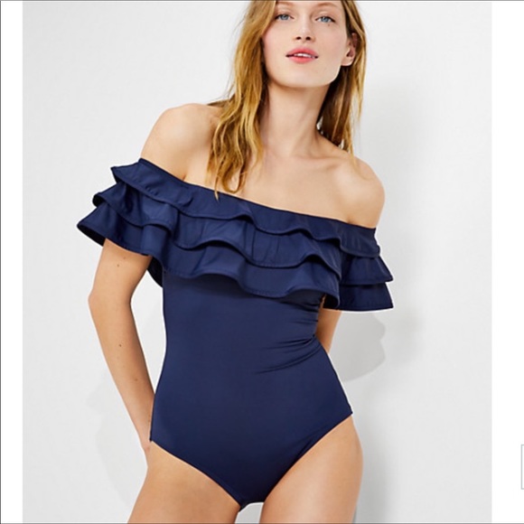 Kate Spade Palm Beach Ruffle Off The Shoulder One-Piece Swimsuit Hot Cherry - Picture 2 of 8